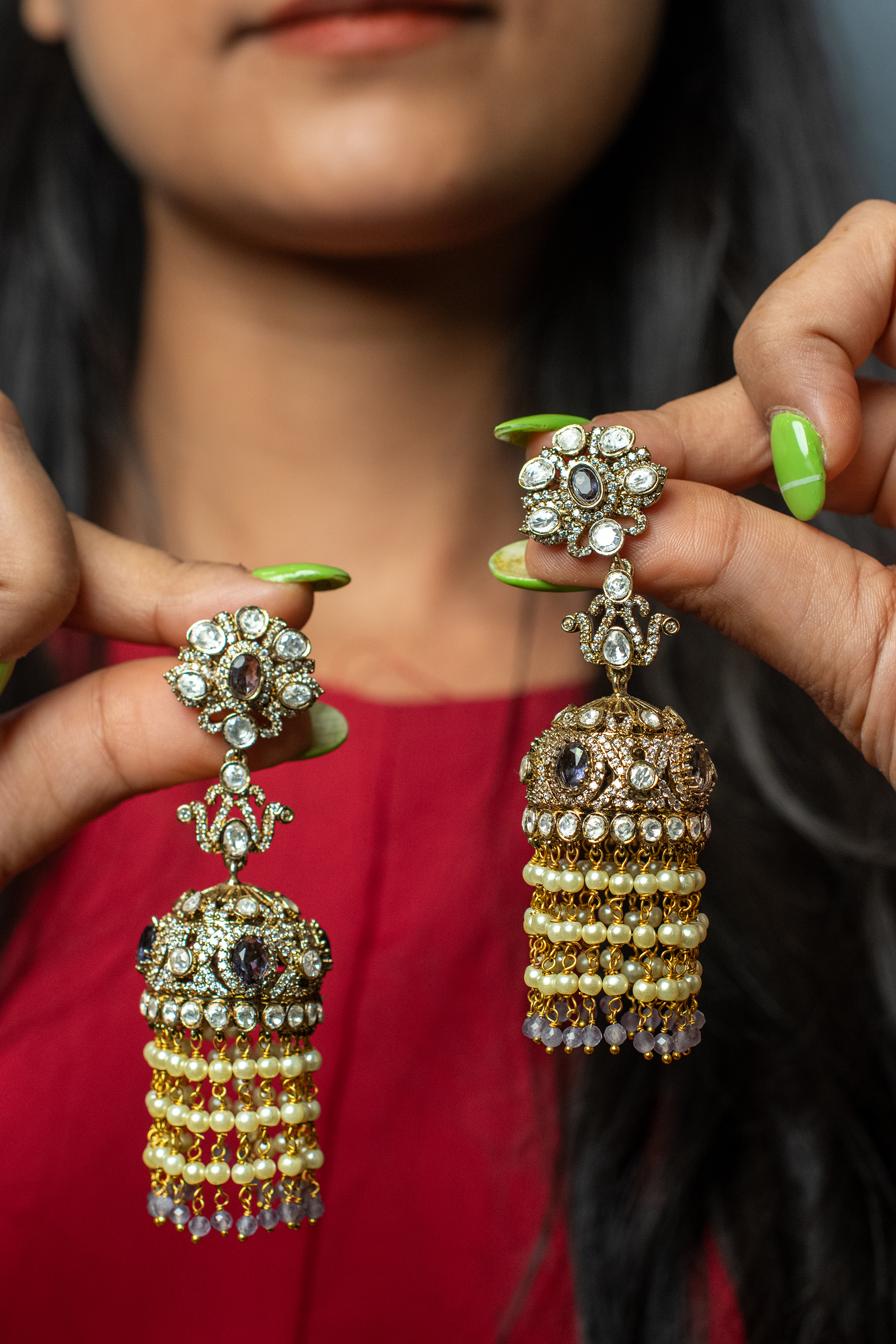 Pearl and Beads Embellished Jhumka Earrings