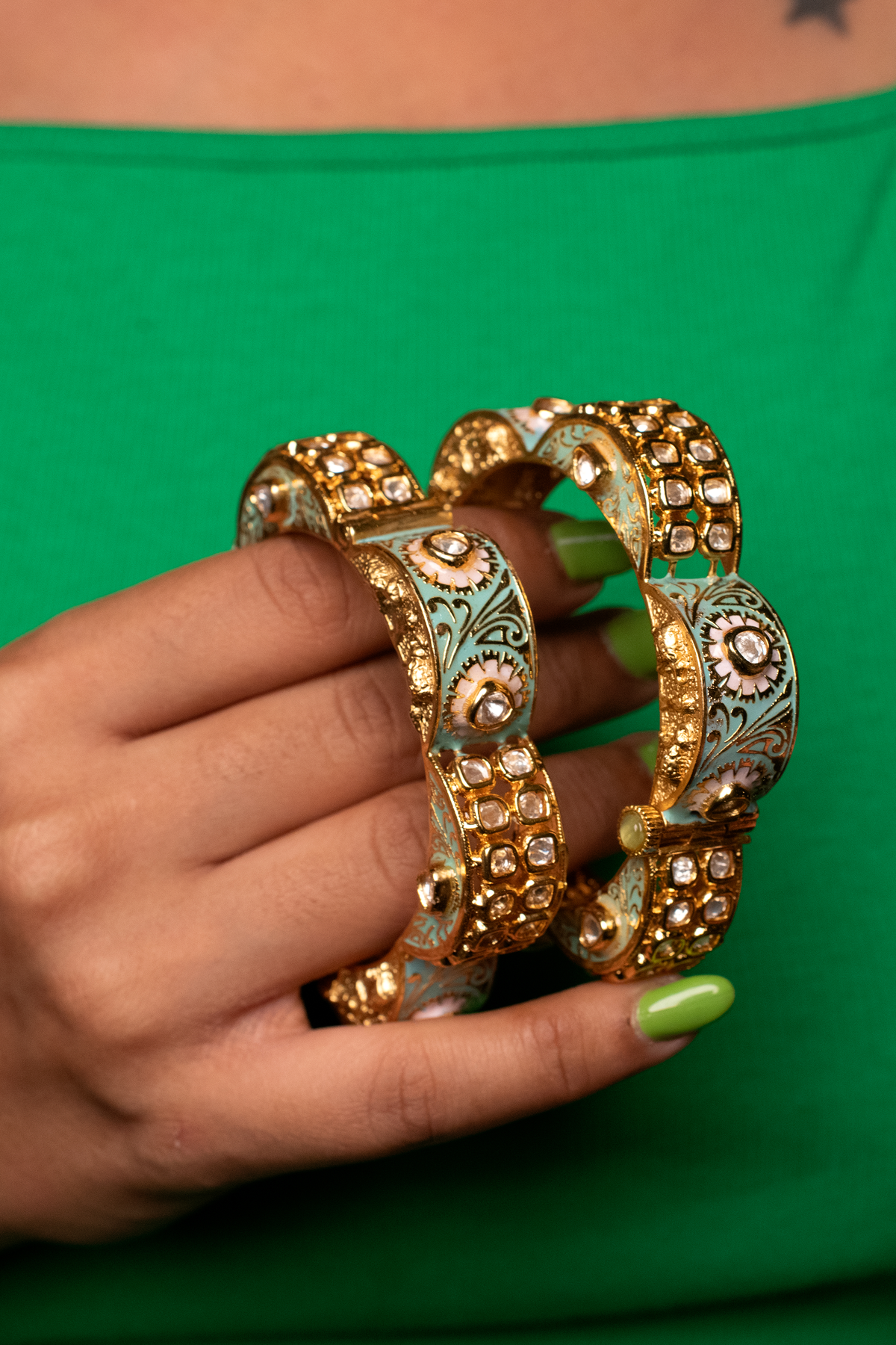 Floral Kada With Meenakari - Set of 2