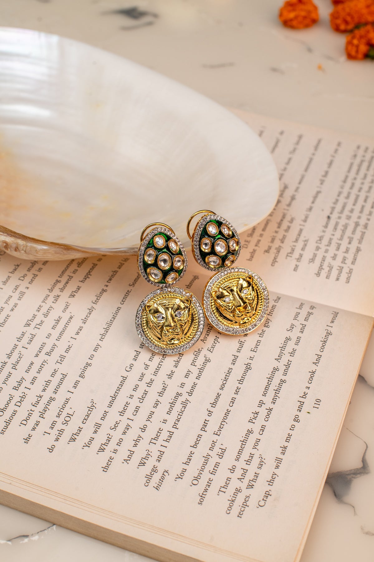 Gold Bengal Tiger Polki Earring