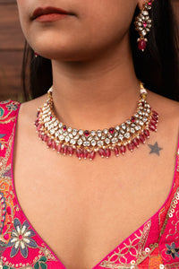 Benazir Pink Polki Necklace Set