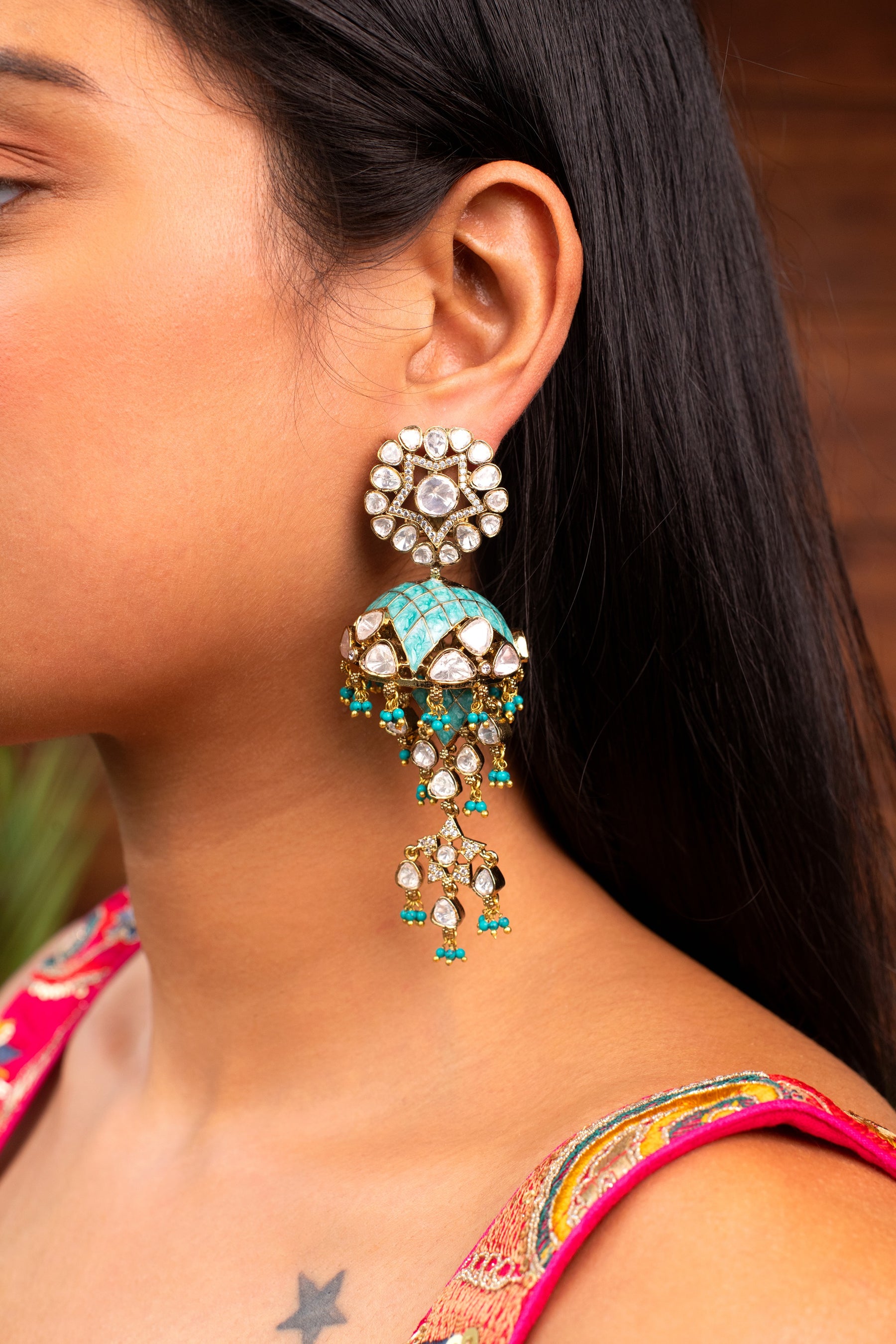 Victorian Polki Embellished Jhumka Earrings