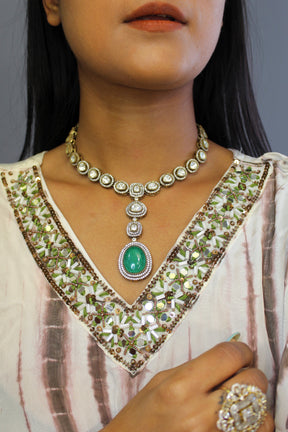 Rubaani Long Polki Pendant Necklace Set