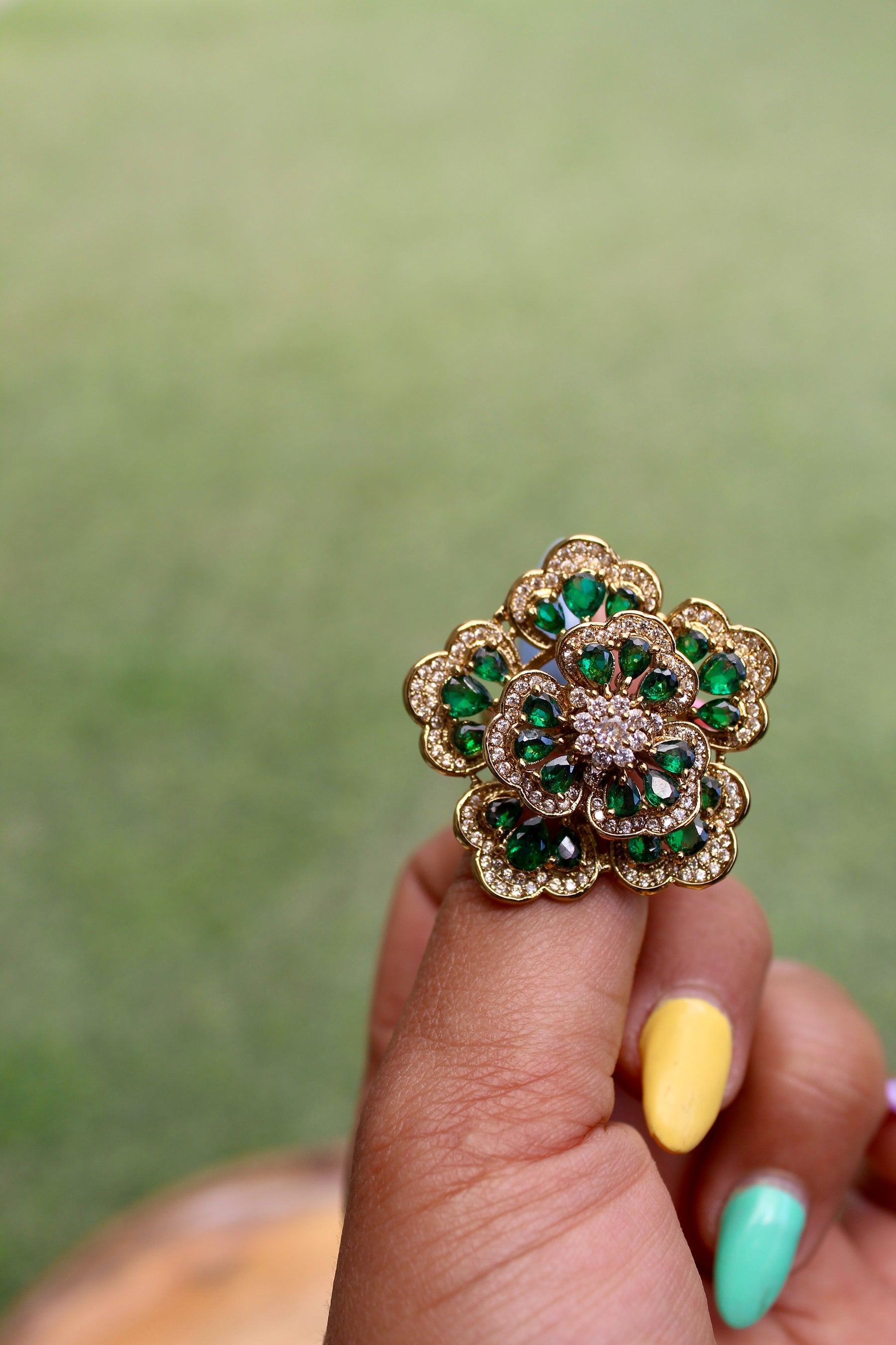 Blooming Emerald Floral Ring