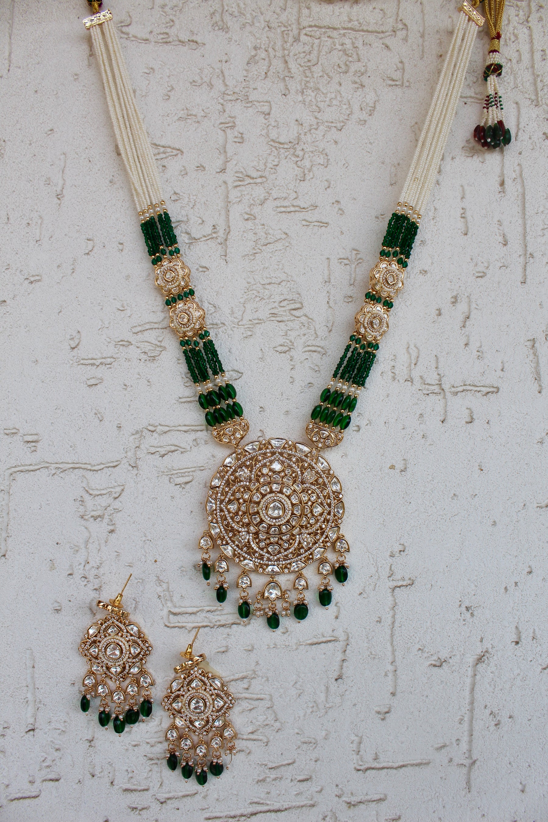 Grean and Pearl Beaded Long Raani Haar