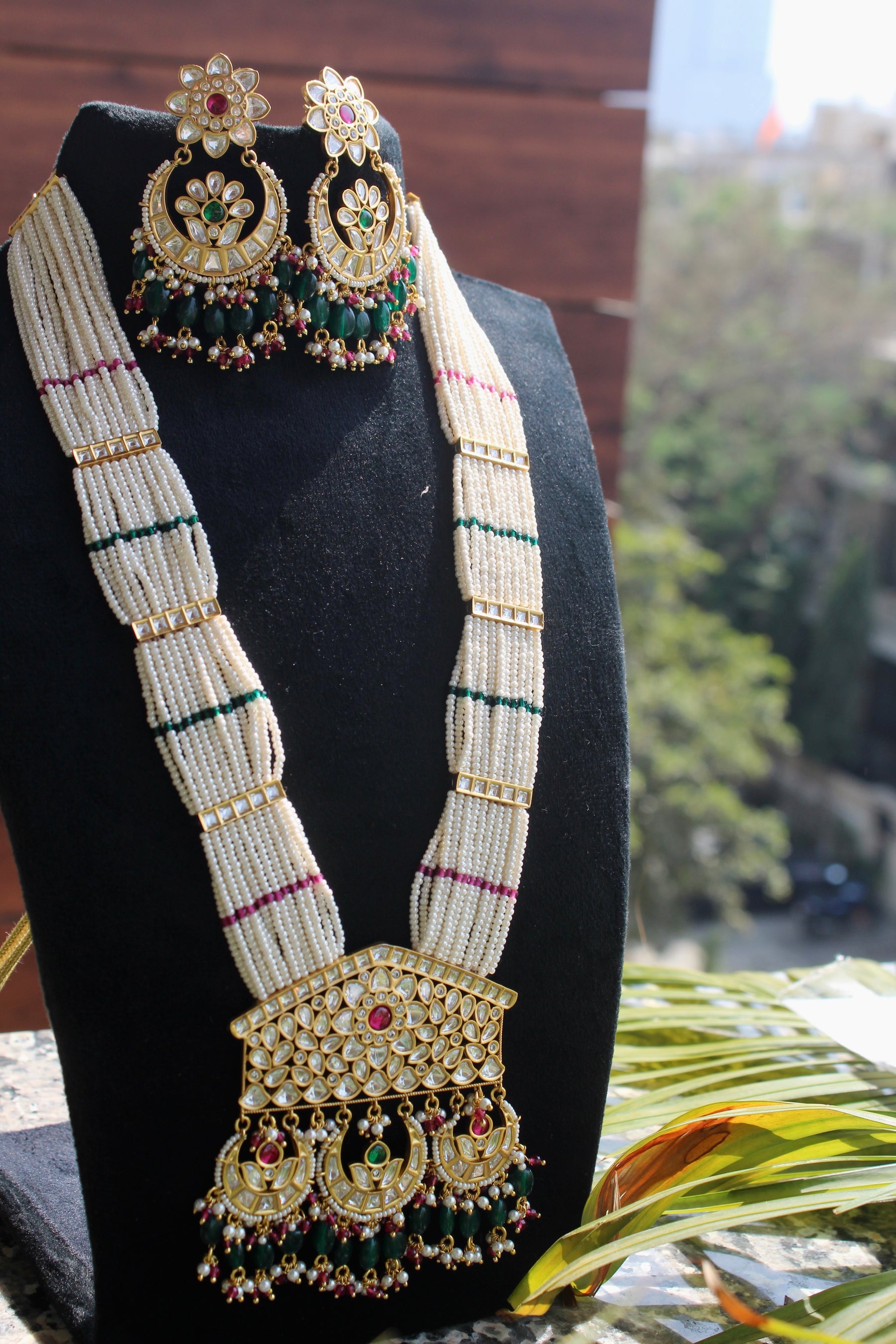 Pearl Beaded Dual Stone Long Rani Haar